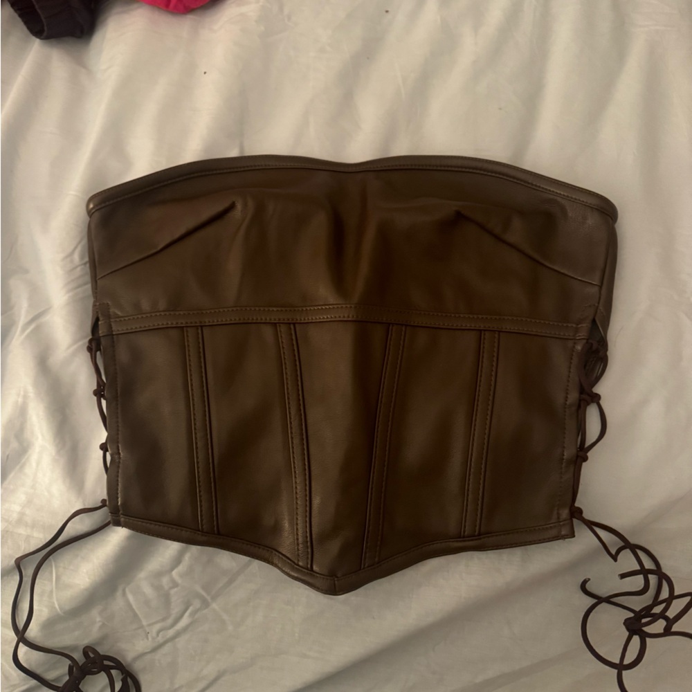 I.AM.GIA Brown Leather Corset Top